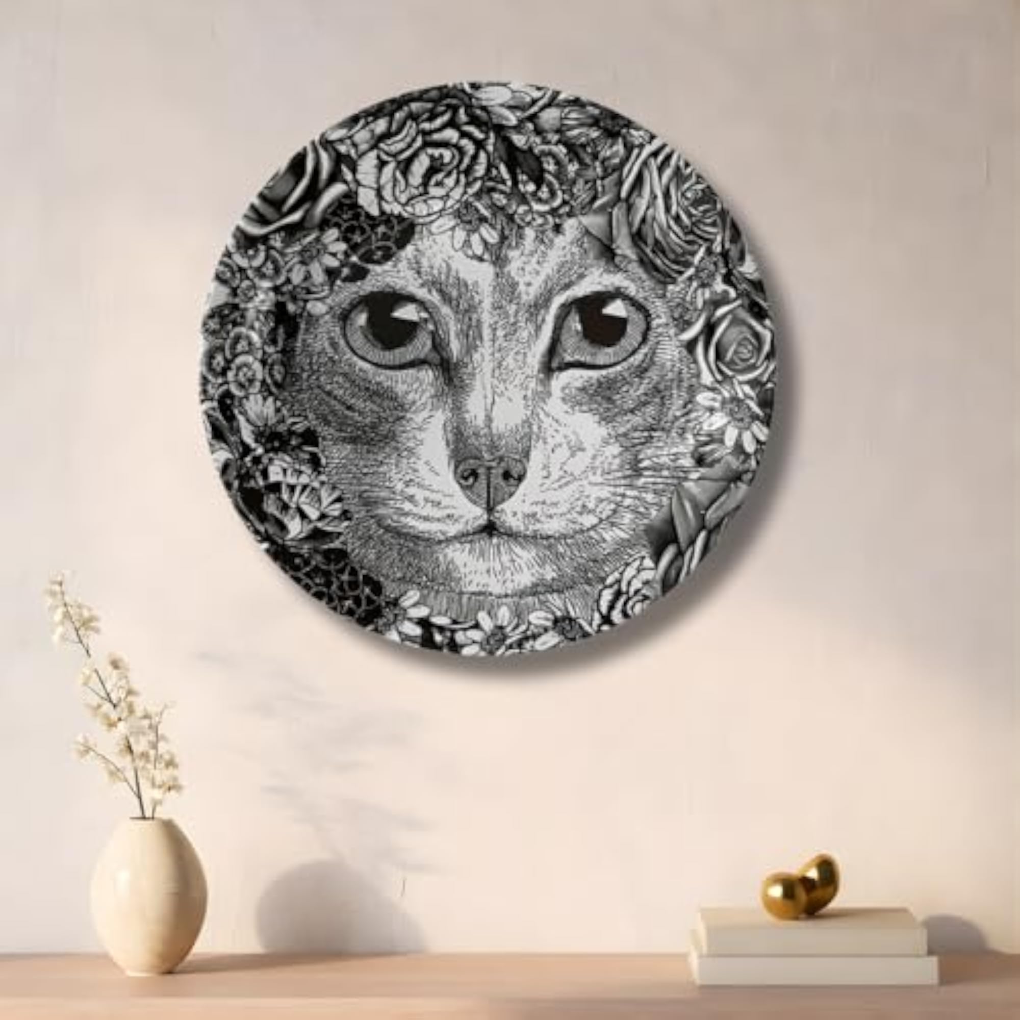 Cat Face Ceramic Wall Art Plate, Animal Decor
