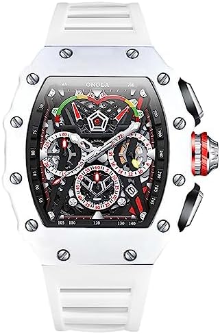 Montre Bracelet Tonneau Pour Homme RORIOS - Cadran Squelette, Bracelet Silicone, étanche 30m, Lumineuse, Calendrier