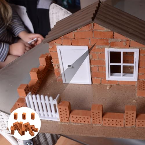 WLVinson 50 Stück Mini Ziegelsteine zum Mauern Kinder Miniatur Ziegelsteine Mini Bricks Modellbau Steine Ziegel Rote für DIY Puppenhaus Fairy Garten Dekoration 2 x 1 x 1cm