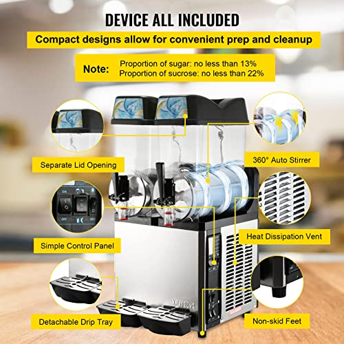 VEVOR Kommerzielle Slusheis Maschine, 2 x 12 L Slush Eismaschine, Slushie Maker -2 ℃ ~ -3 ℃, 2300 W Frozen Drink Maker… – Bild 8