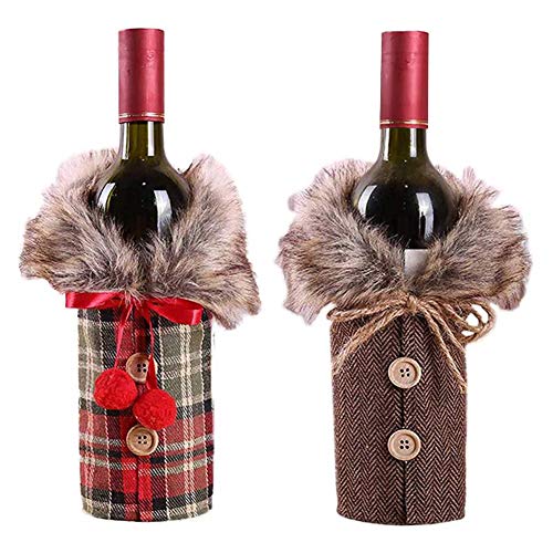 LXKBD 2pcs Christmas Sweater Wine Bottle Cover, Collar & Button Coat Design Wine Bottle Sweater,Wine Bottle Clothes Set for Christmas Xmas Valentine's Wedding Party Decoration