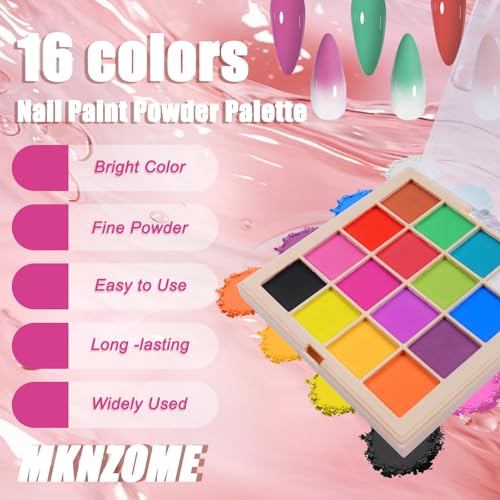 Image of 16 Colors Nail Pigment Powder Palette, Ombre Nails Set Colored Nail Powder Pigmentos para Unas, French Aura Nail Art Palette Long-lasting Manicure DIY Accessories