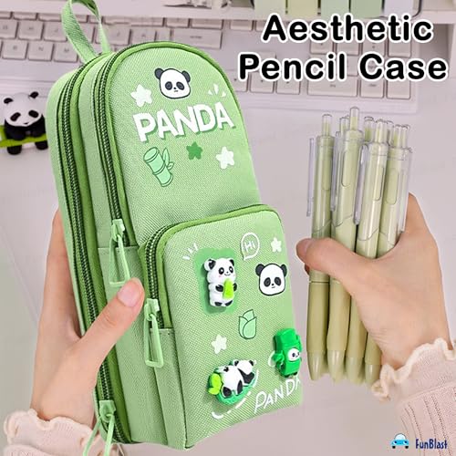 Image of FunBlast Pencil Pouch for Kids, Girls - Panda Design Large Capacity Multipurpose Stationery Zipper Pouch for Kids & Adults, Kawaii Aesthetic Pencil Case Organizer, Cute School Supply Bag
