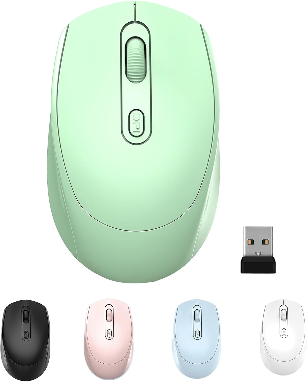 Mysz bezprzewodowa, 2.4G, cichy, nanoodbiornik USB do laptopa, Chromebook, PC, Mac, Windows i praca w szkole (zielony)