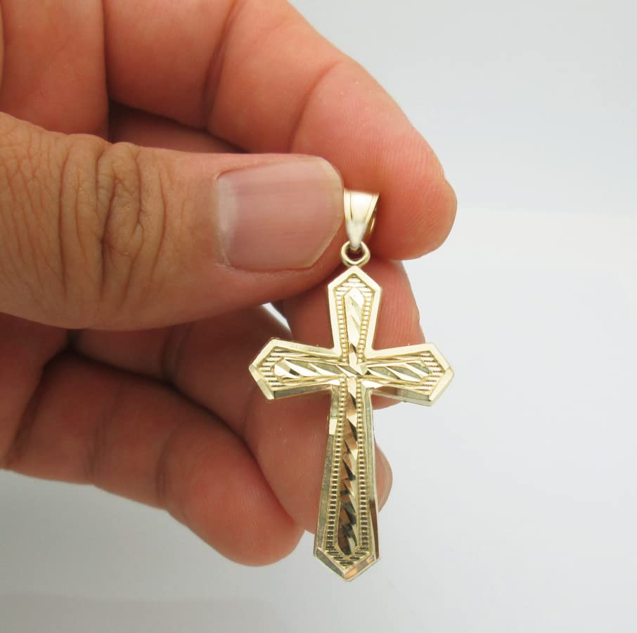 10K Yellow Gold Mens Cross Pendant Diamond Cut Cross4