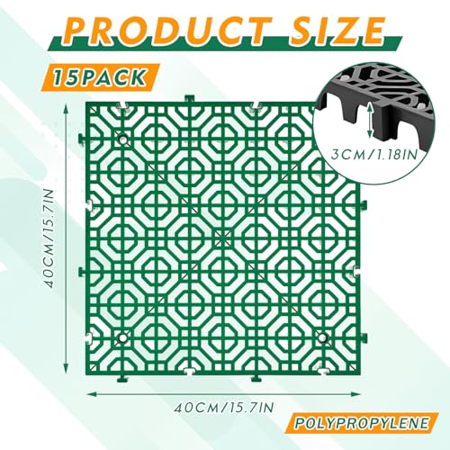 Image of 15 Pcs Ground Protection Mats, Green Interlocking 15.7 x 15.7 in