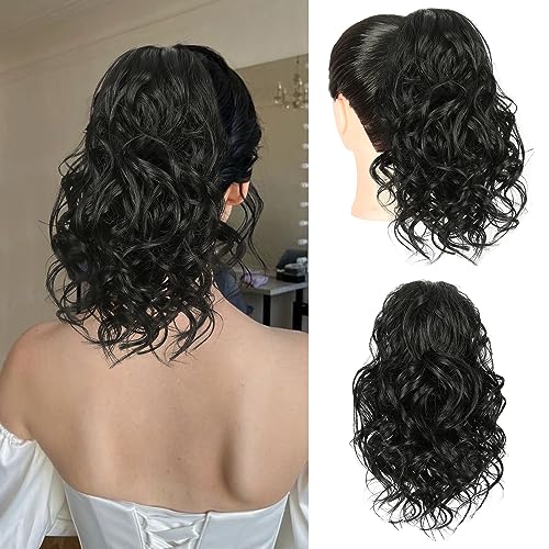 Luvbestaken 12 Inch Claw Ponytail Extension For Women Synthetic Natural Black Hair Claw Clip Short Ponytail Hair Extensions Curly Hairpiece For Daily Party Use (12 Inch, Black) #TOP27