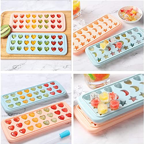 Chaojia Chaojia Ice Cube Tray With Lid Stars Moons Love Hearts Shape 24 Cavity Silicone Safe Durable Whiskey Ice Ball Maker Kitchen Tools-Sky Blue, 10.04X3.86X0.9 In #TOP7