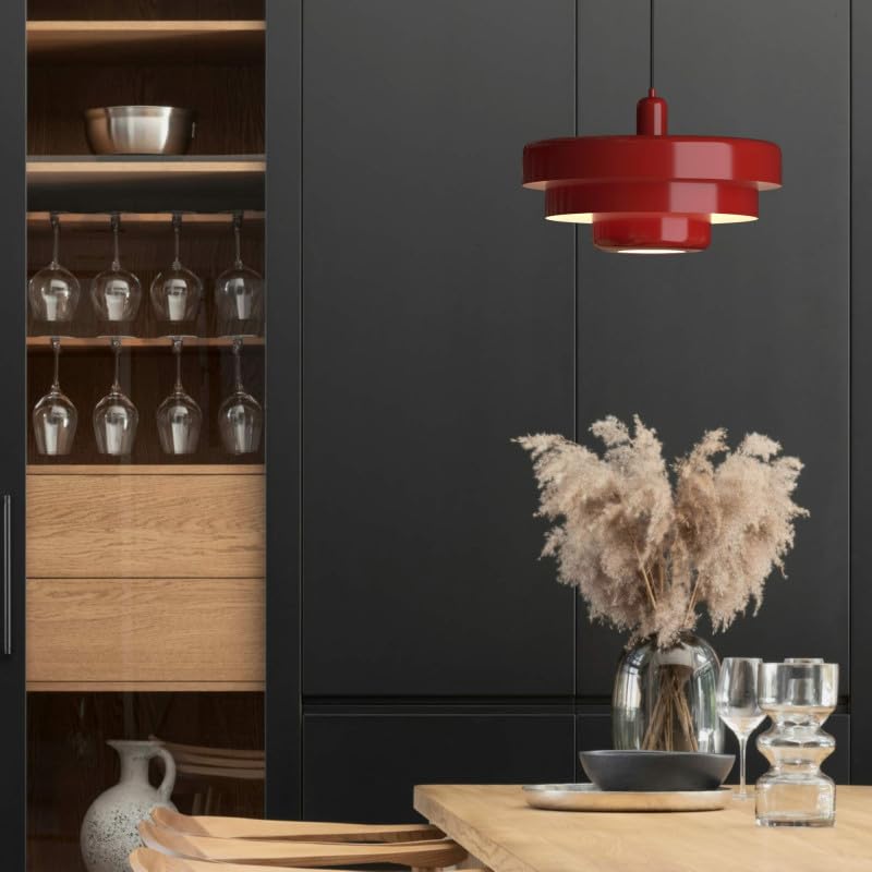 BARCELONA LED Lampa Wisząca MACARRON Czerwony 3-Poziomowa Metal Żelazo, Styl Bauhaus Minimalistyczny, Pośrednie Oświetlenie Bez Oślepiania, Klasyczna Vintage Nowoczesna Luksusowa E27