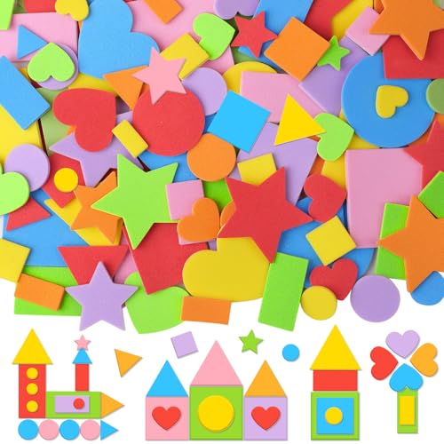 1630Pcs Foam Shape Stickers Self Adhesive EVA Foam Stickers with Assorted Shapes and Colors Geometric Heart Star Foam Craft Stickers for Scrapbooking Card Making Party Home Decor Holiday Crafts