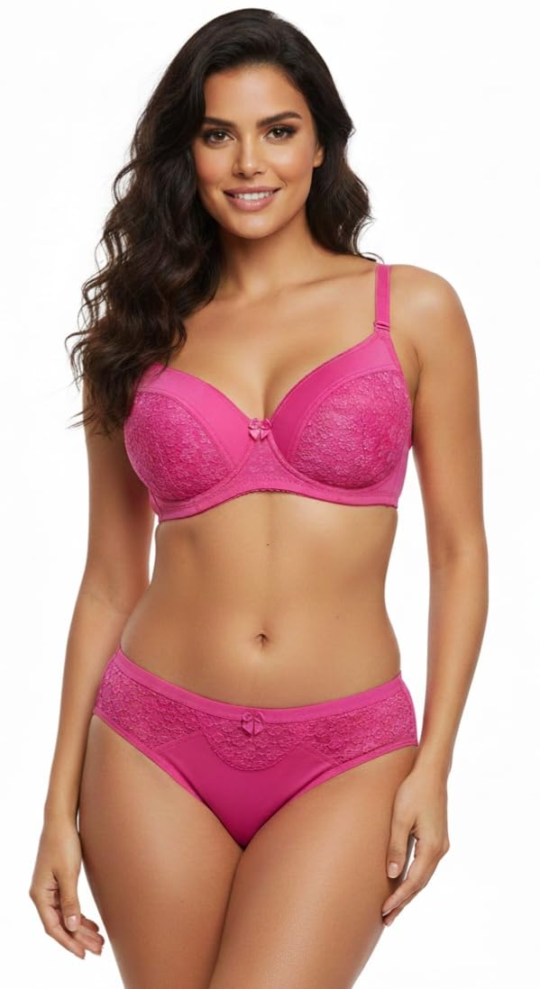 Women's Premium 2-Piece Lace Lingerie Set, Full Coverage Comfortable Bra and Matching Panty