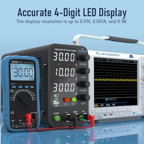 Image of DC Power Supply Variable, 0-30V 0-10A Switching Bench Power Supply with 20W USB & Type-C Quick-Charge, Encoder Corase & Fine Adjustment Knob, Output Switch, 4-Digit LED Display - SPS-3010V