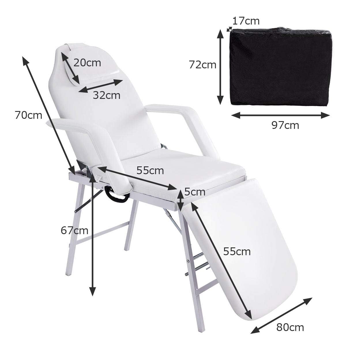 RELAX4LIFE Poltrona Letto da Massaggio, Telaio in Acciaio, Sedia da Estetista Pieghevole e Reclinabile, Lettino per Massaggi Portatile con Borsa di Trasporto, Portata Max 225kg