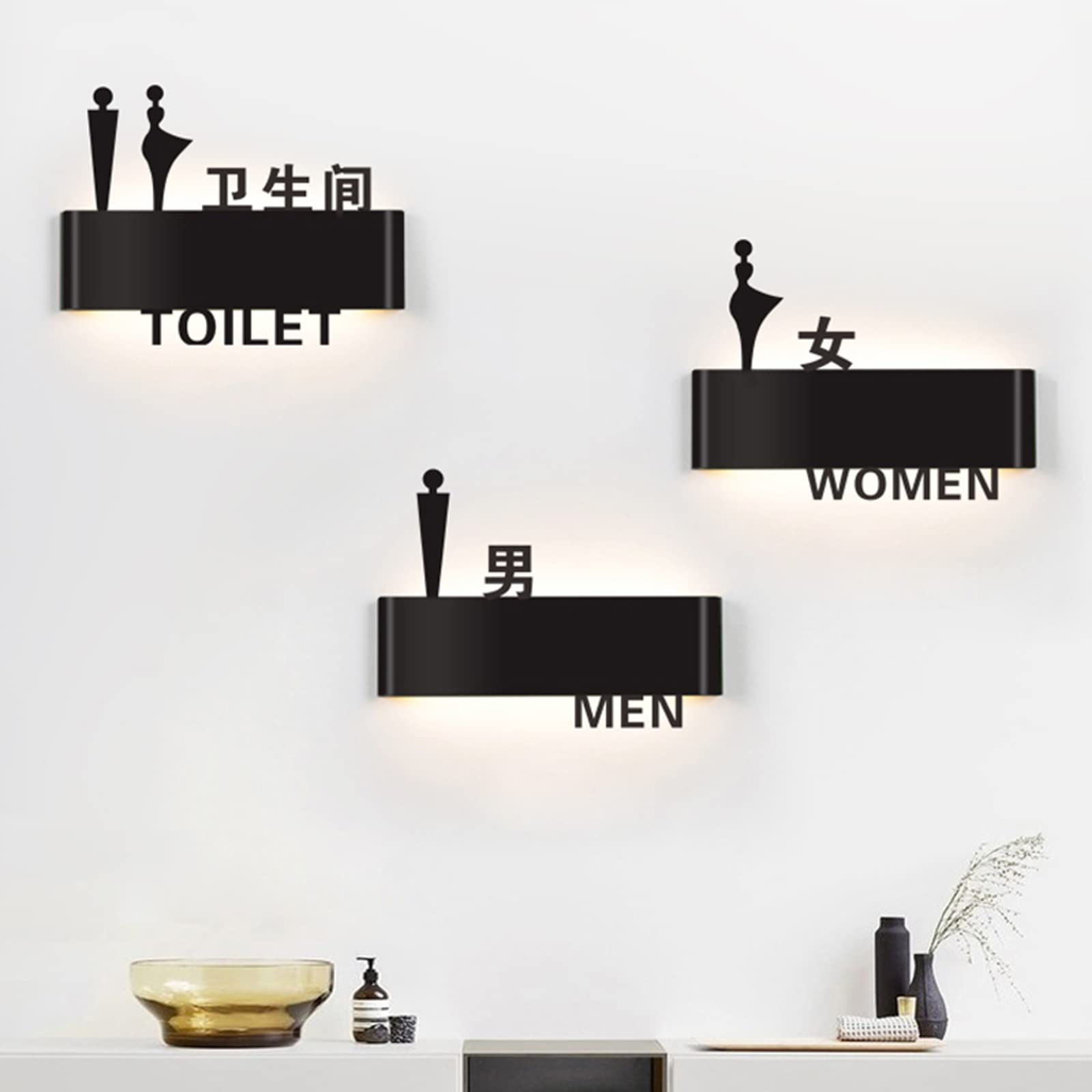 Letrero de baño iluminado LED para hombres y mujeres con indicador de puerta