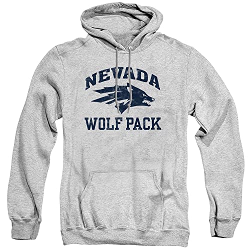 University of Nevada, Reno Official Wolf Pack Logo Unisex Adult Pull-Over Hoodie,Athletic Heather, Large