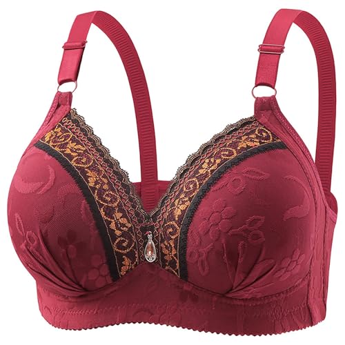 Camiseta interior cómoda con diseño de encaje con forma de copa media y con botones para mujer, Vino, 42