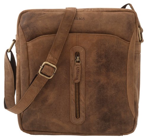 LEABAGS Stuttgart Leder-Umhängetasche I Messenger Bag aus echtem Büffel-Leder I Vintage Look I Ledertasche I Schultertasche I Businesstasche I Arbeitstasche I 34x27x8 cm (hellbraun) Cover