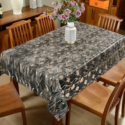 Image of Dakshya Industries PVC Waterproof Withoutlace Dining Table Cover (Size - 54X78 Inch) Rectangle 6 Seater Heat Rasistant, Miller Black