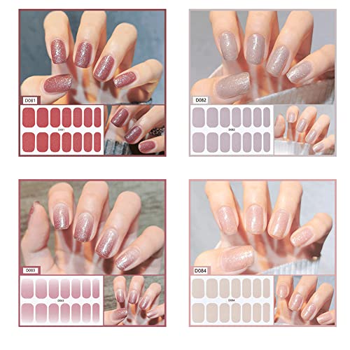 112 Pieces Thin Semi-Cured Gel Nail Strips Solid Full Nail Polish Sticker With Nail File Onion Powder Gel Film Self Adhesive Frosted Nails Art Decals Design Women Girls Diy Craft Decoration Tips（8 Sheets） #TOP1