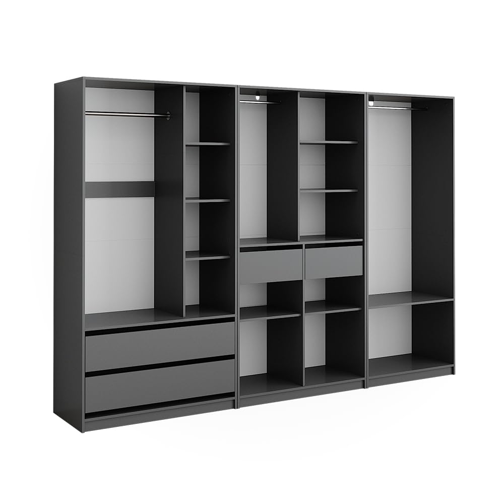 Vicco Armadio multifunzione Elmo, Antracite, 280 x 200 cm Set di 3, per una conservazione flessibile di diversi capi di abbigliamento