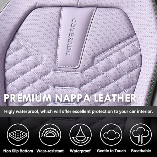 Image of Coverado Front Seat Covers, Waterproof Nappa Leather Car Seat Cover, Driver Car Seat Protector, Gray & Purple Car Seat Covers Front Seats, Automotive Seat Covers Universal Fit for Most Cars Trucks