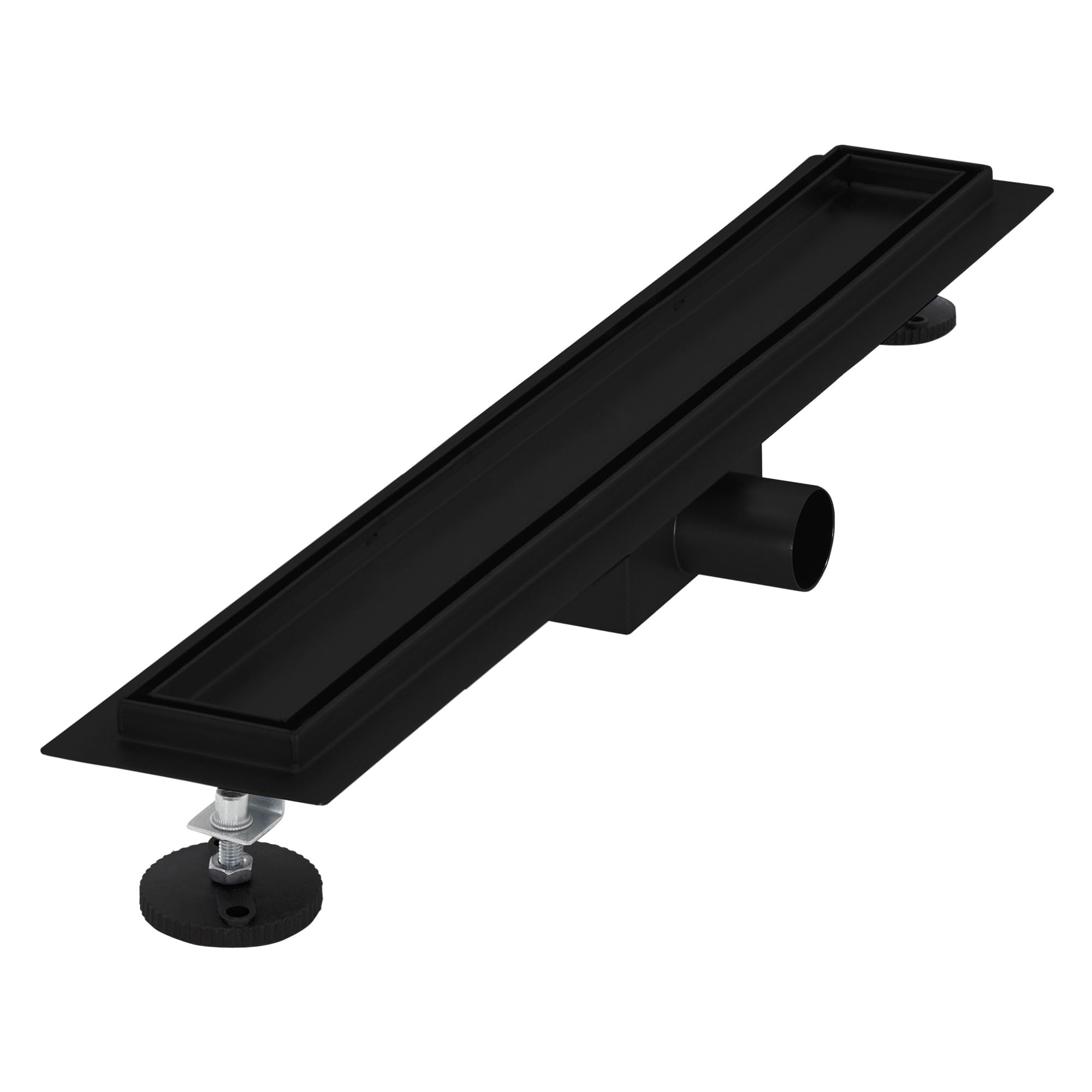LuxeBath Duschrinne 60 cm 2in1, befliesbar, extra flach – Edelstahl, Schwarz