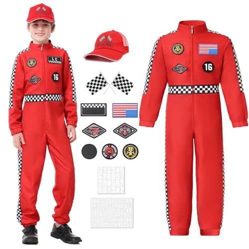 Disfraz de Piloto de Carreras para Niños Rojo Talla 150