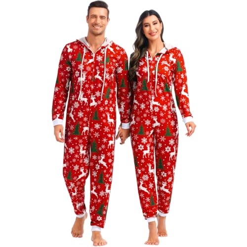 Kranchungel Matching Christmas Pajamas for Family: Christmas Onesie Pajamas Couples Xmas Hooded Pjs for Photos Parties Gifts