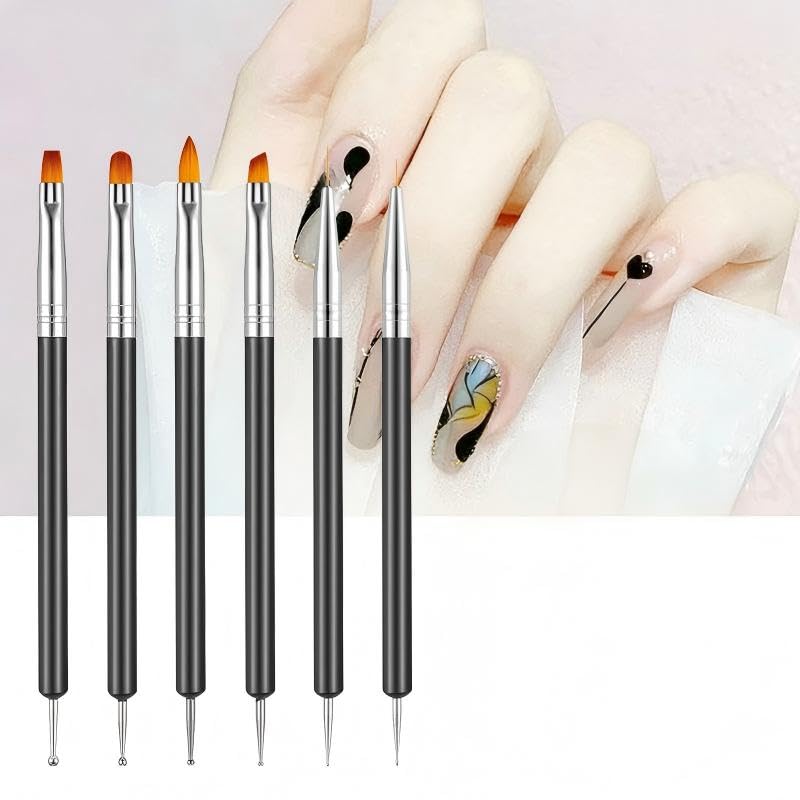 6PCS Nail Dotting Tools Double-ended Nail Art Brushes Kit Art Gel Polish Liner Brushes Design Pen For Paint