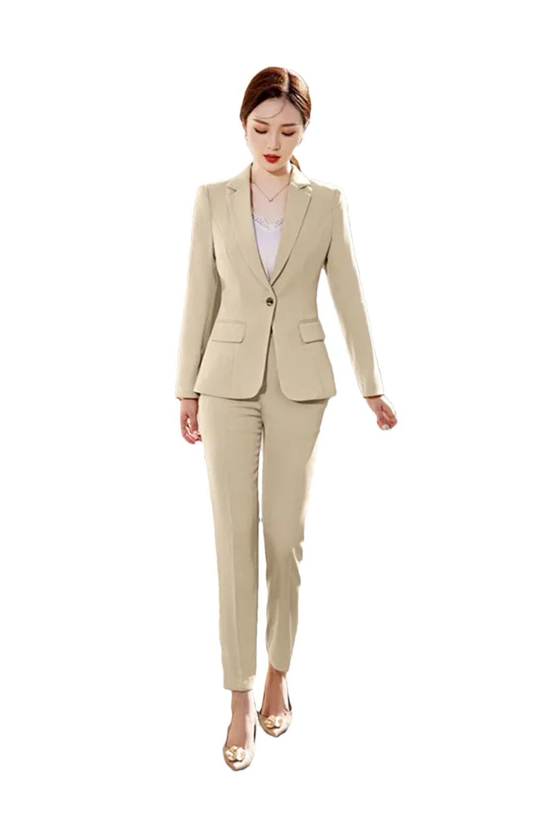 Completo da donna temperamento Business formale Slim Blazer e pantaloni Set, Pantaloni Cappotto Albicocca, 4XL