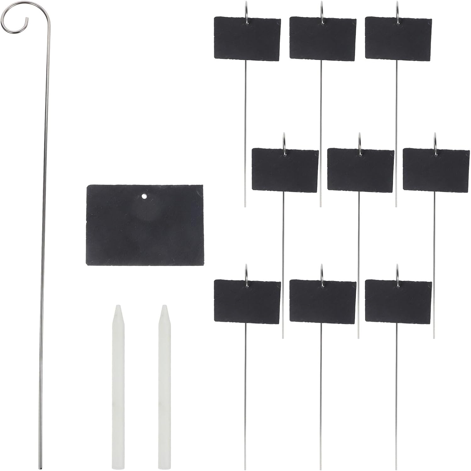 Garden Plant Tags and Slate Plant Markers Set, 22pcs Including 10 Natural Slate Labels, 10 Stainless Steel Stakes, and 2 Chalk Pens for Outdoor Herb, Flower, and Fruit Tree
