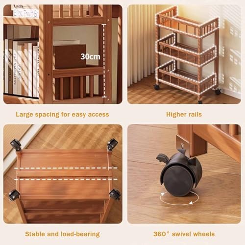 Rolling Bamboo Kitchen Island Cart with Storage, Mobile Coffee Bar on Wheels, Pull-Out Drawer, Versatile Kitchen Utility Trolley for Dining Room & Living Room