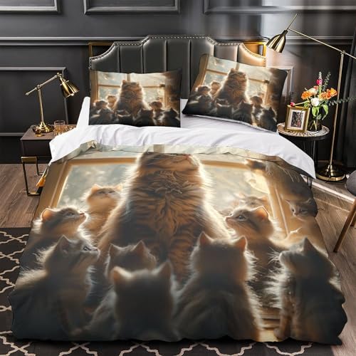 Housse de couette chatons mignons 3D imprimé microfibre lavable machine drap de couette double 200x200 - 2