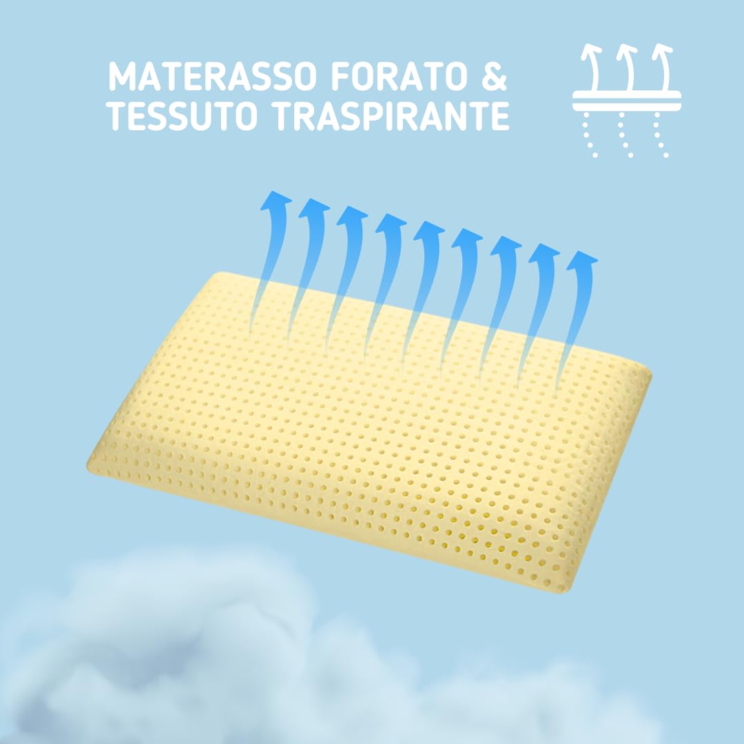 Kiby® Cuscino per Lettino (Certificato OEKO-TEX® e CERTIPURTM) in MEMORY FOAM YLANG TOUCH® ed Esterno in Aloe Vera, Lavabile e Sfoderabile