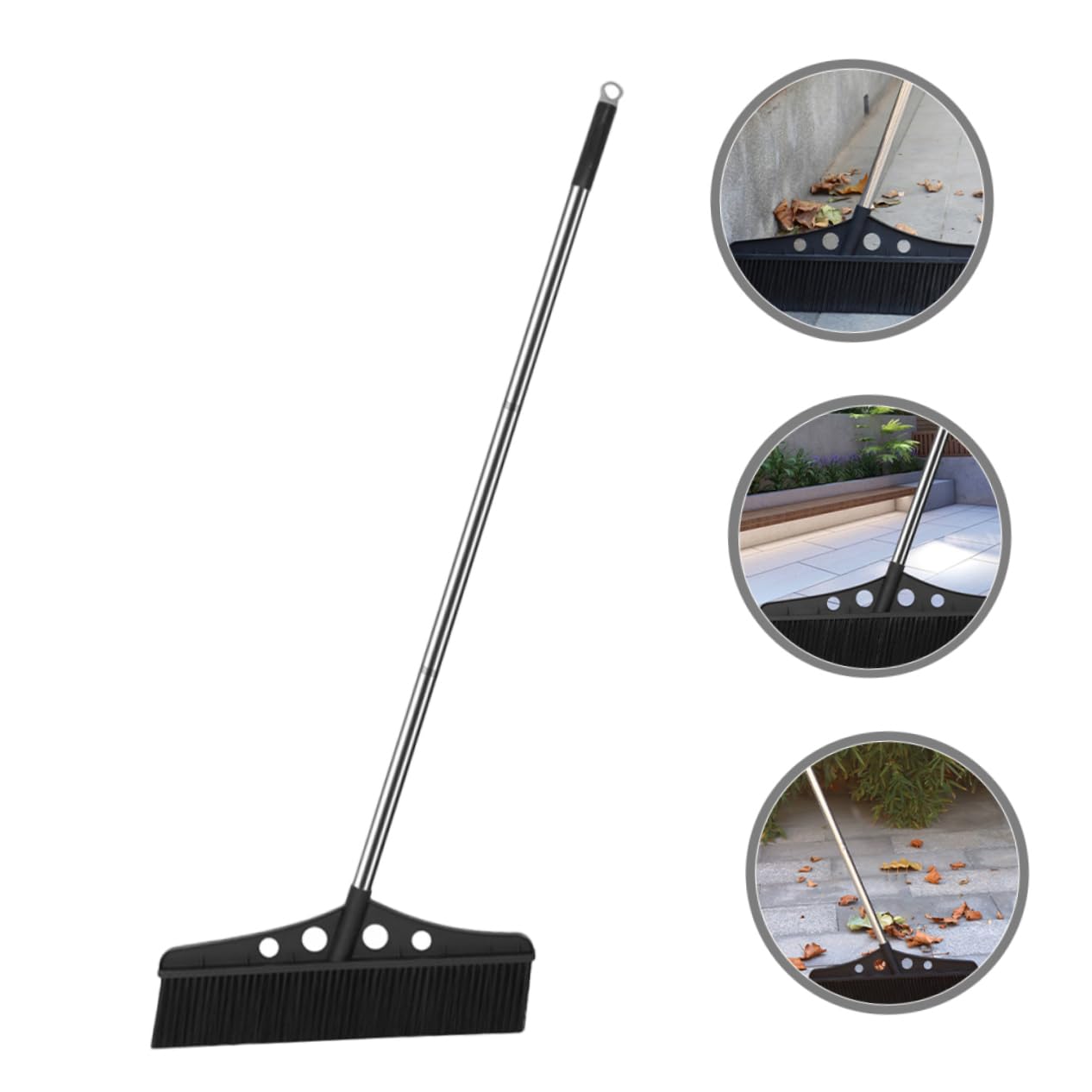 Escoba Desmontable Negra para Patio con Mango Ergonómico y Cepillo de Nylon Resistente para Limpiar Jardines, Terrazas y Entradas de Vehículos