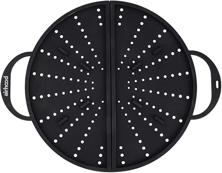 AirHood Silicone Splatter Screen Foldable Grease Guard for Frying Pans & Induction Cookers Heat-Resistant, BPA-Free, Dishwasher Safe, 2-in-1 Trivet & Splatter Screen - Black