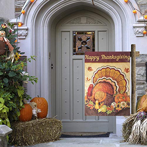 Besslly Thanksgiving Garden Flag 28 x 40 Double Sided Yard Flag Happy Thanksgiving Turkey Pumpkin Sunflower Maple Leaves House Flag Fall Decor for Home Holiday Decorations Seasonal Gifts