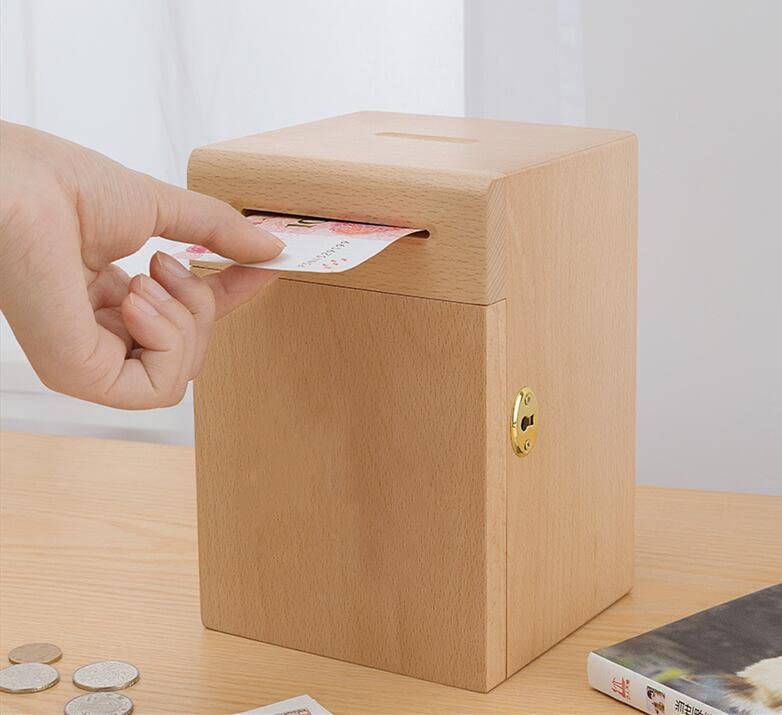 Amazon.co.jp: 貯金箱 大容量の木製の貯金箱 貯蓄ボックス 鍵付き