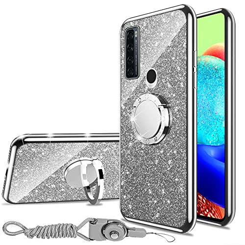 Coque TCL 20 SE en silicone TPU argent avec béquille et anneau