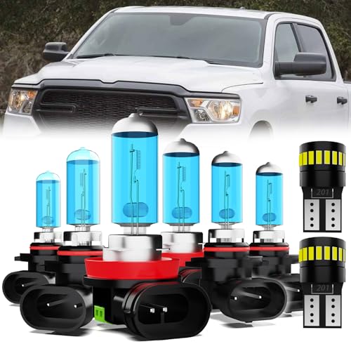 Image of Headlight Bulbs License Plate Lights Fit For Dodge Ram 2009-2012 4-Headlamps, 9005 High Beam + H11 Low Beam + 9145 Fog Lights Halogen Light Bulb + License Plate Lights, Pack of 8
