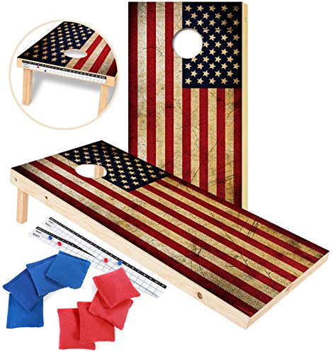 EXERCISE N PLAY Premium American Flag Cornhole Set, Backyard Lawn Cornhole Outdoor Game