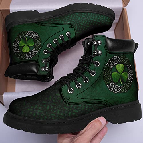 St. Patrick's Day Boots Green Shamrock Boots Lace Up Ankle Boots NON-Slip Women Combat Vegan Leather Boots Custom Gift for Her3