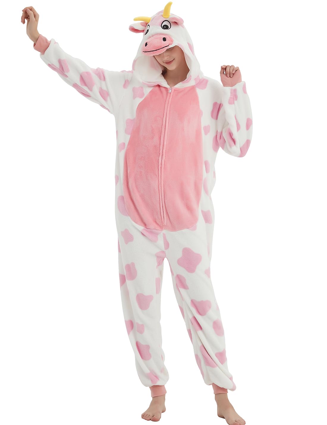 Pijama de vaca para adultos, disfraz de una sola pieza para mujer, unisex, de felpa, suave, para Halloween, Navidad