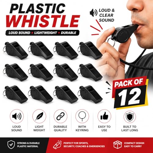 Image of Loud Plastic Whistle for Referees Coaches Lifeguards Survival Emergency Football Basketball Soccer Hockey (Pack of 12)