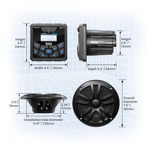 BOSS Audio Systems MCKGB450B.6 6.5 Inch Speakers & Marine Boat Gauge Stereo - Bluetooth Head Unit, No CD DVD Player, AM/FM Radio Receiver, NOAA Weather Band, IPX6 Weatherproof, USB