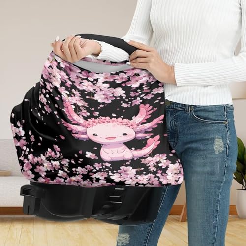 Image of Cherry Blossom Car Carseat Canopy for Puppy's Lover Multifunctional Daily Baby Nursing Cover Axolotl Breastfeeding Cover Privacy Protector