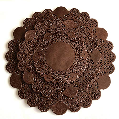 150Pcs Brown Glassine Paper Doilies, Round Assorted Size 4