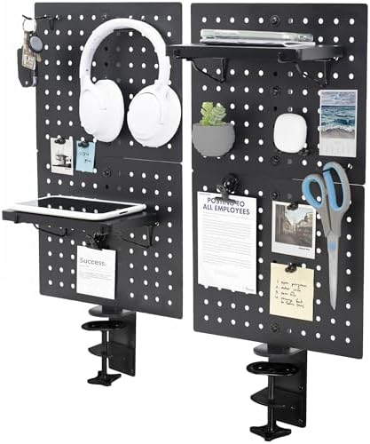 VIVO Steel Clamp-on Desk Pegboard, 24 x 20 inch Privacy Panel, Magnetic Peg Board, Office Accessory Organizer, Above or Below Desk Placement, Black, PP-DK24B