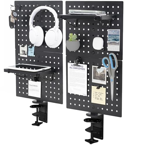 Image of VIVO Black Clamp-on 20 x 24 inch Desk Pegboard, PP-DK24B | Steel Privacy Panel, Magnetic Peg Board, Office Accessory Organizer, Above or Under Desk Placement