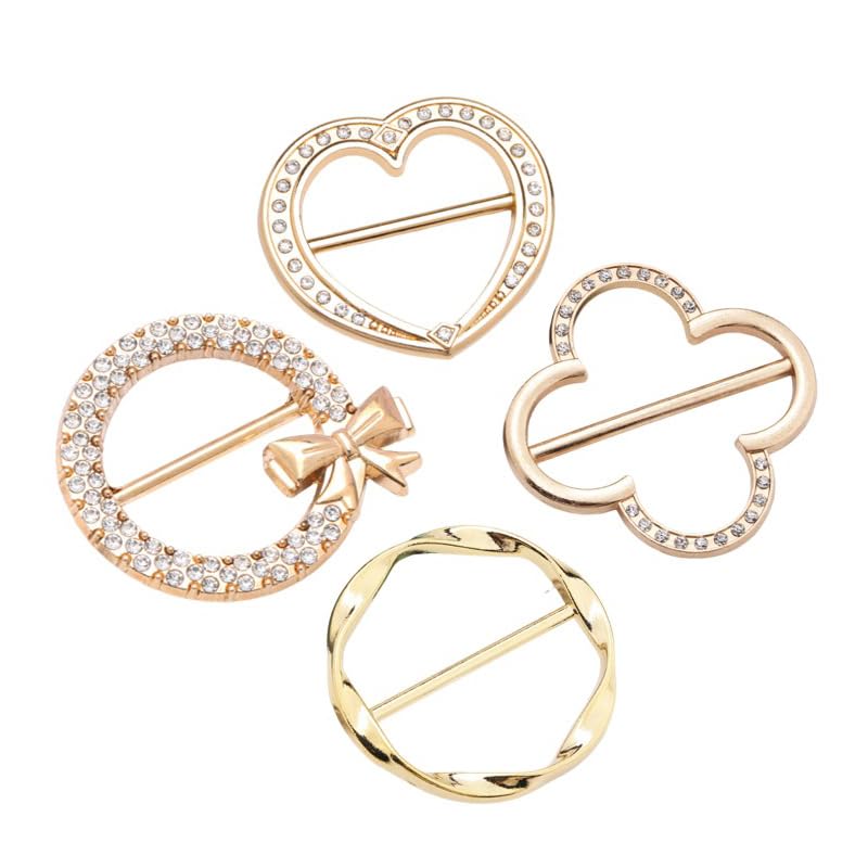 Image of 4PCS Round Scarf Rings Clips Bulk Fashion Circle Buckles for Women's Clothing T-Shirt Tie Cinch Clips Brooch Button Accessories (Classic)